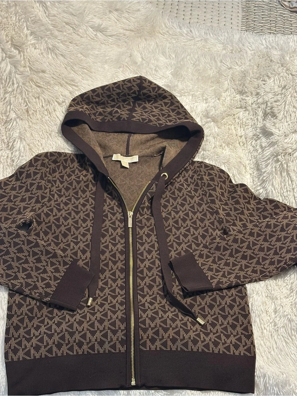 Michael Kors Brown Knit Logo Hoodie with Beige Tag
